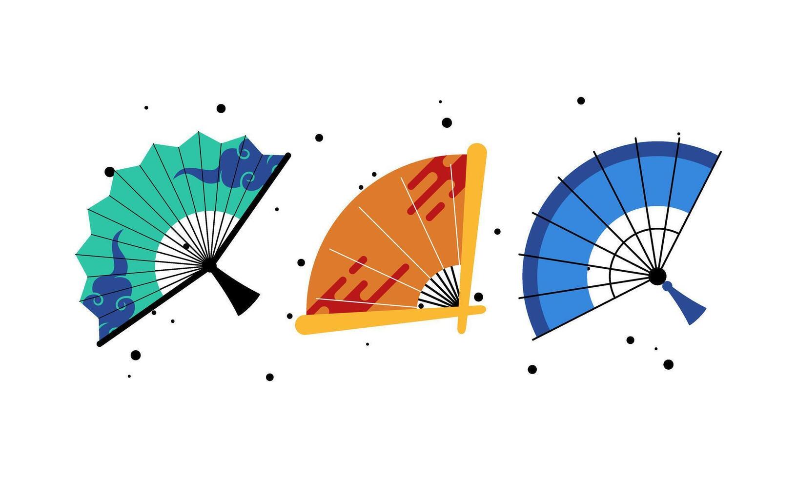 Paper Fans in Different Shapes. Cartoon Designs Inspired by Chinese and Japanese Styles. vector