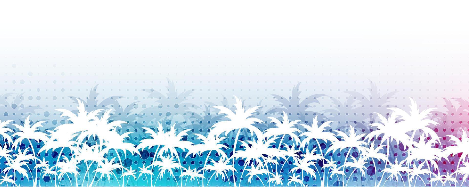 a blue and white background with palm trees vector