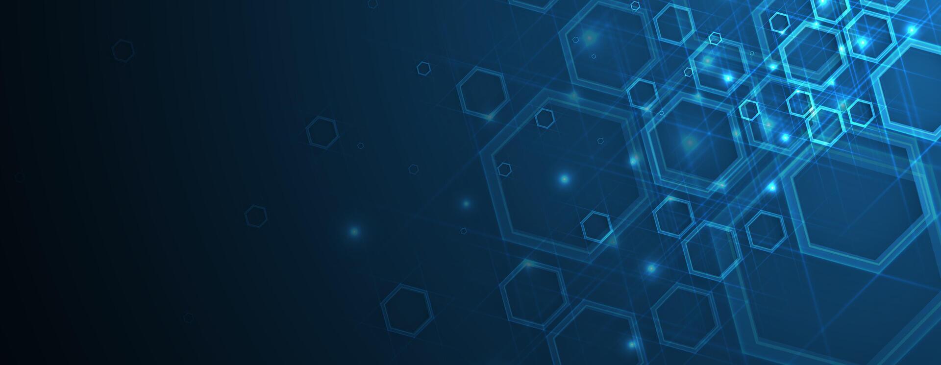 blue background with hexagons and lines vector