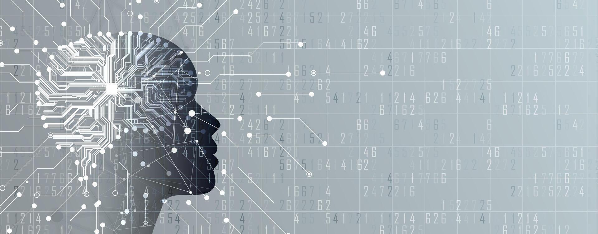 the head of a woman is surrounded by a circuit board vector