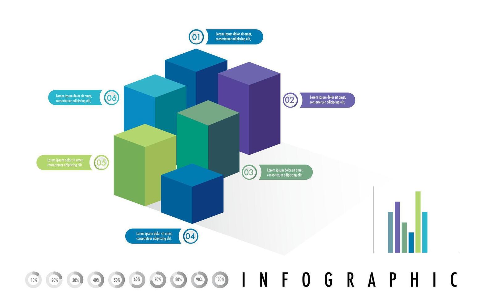 Business minimal plan infographic design template 6 colorful vector