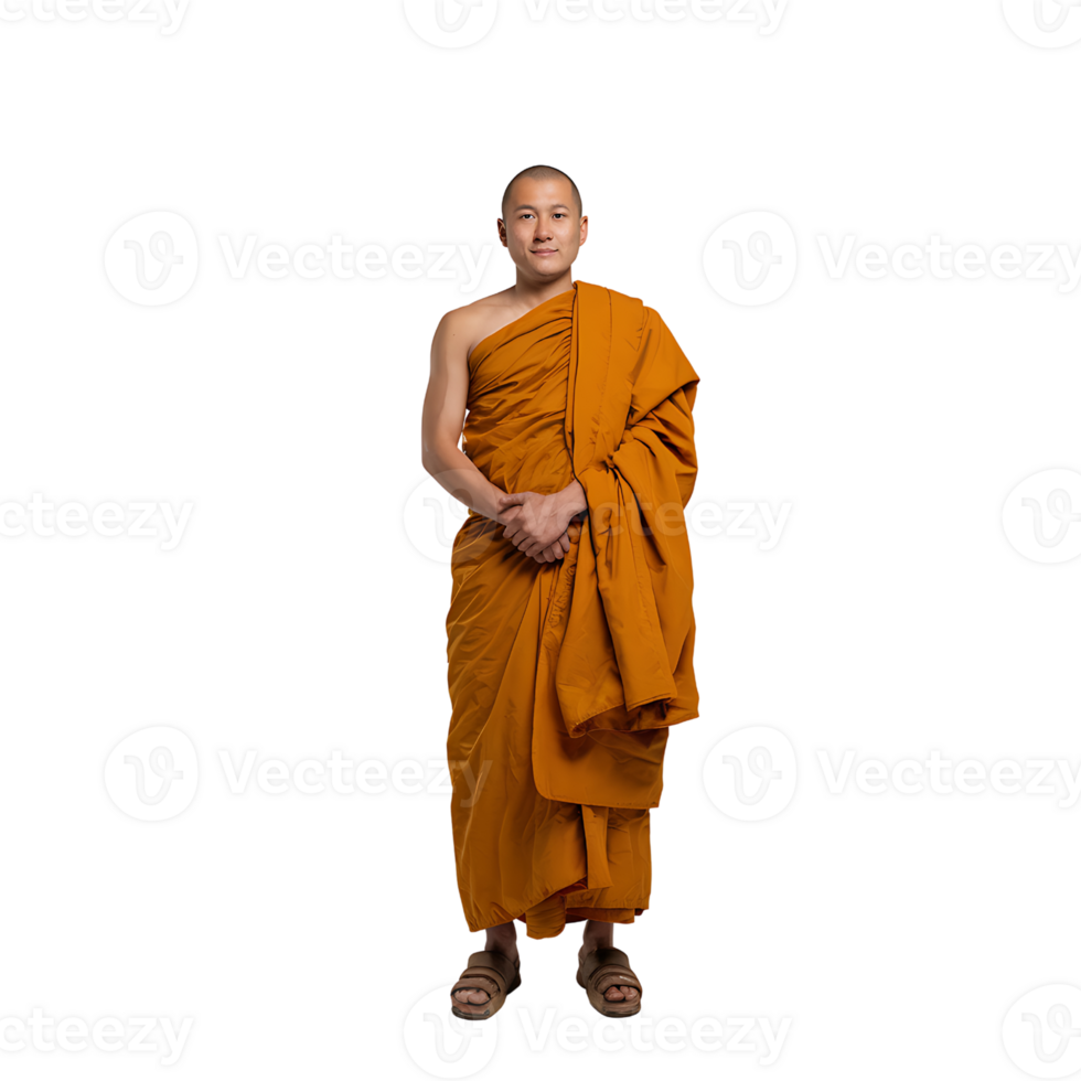 Buddhist monk standing in a formal pose on transparent background png