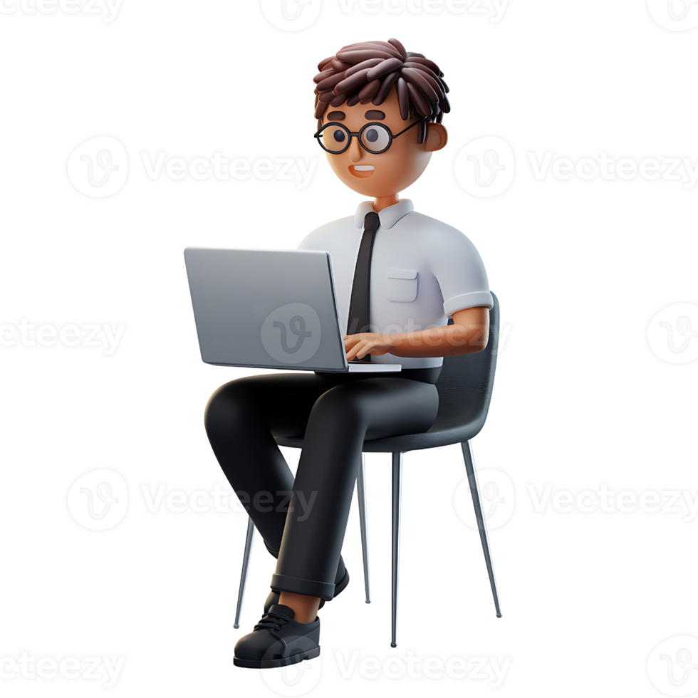 a man seated on a chair and working on a laptop on transparent background png