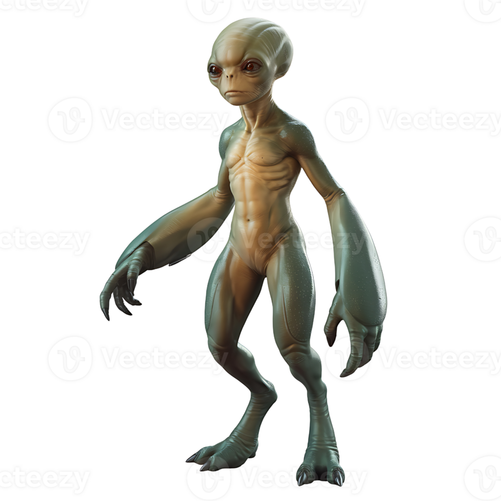 alien with green skin and large clawed hands on transparent background png