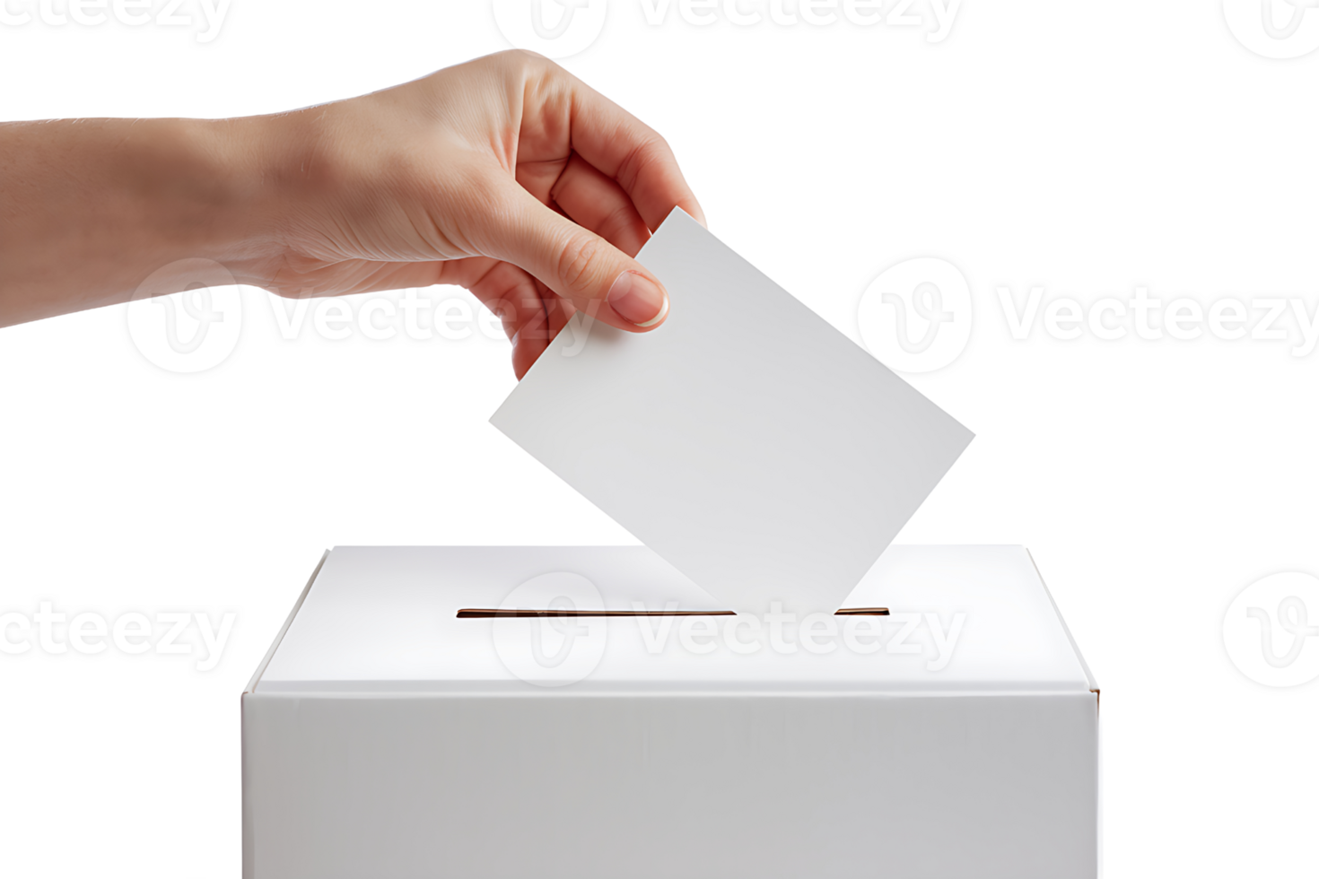 individual casting a ballot in a white ballot box on transparent background png