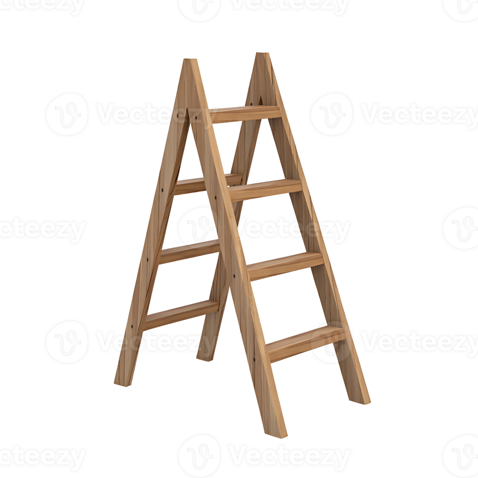 wooden stepladder with four rungs on transparent background png