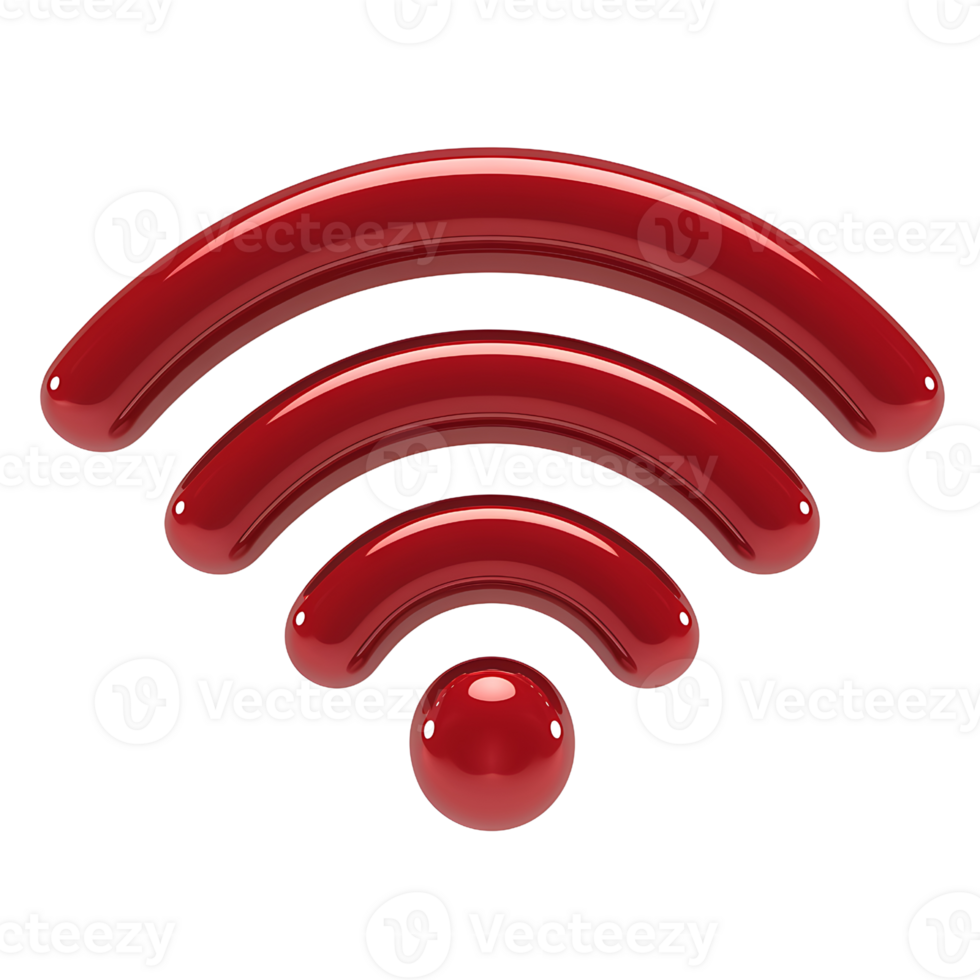 red glossy Wi Fi symbol on transparent background png