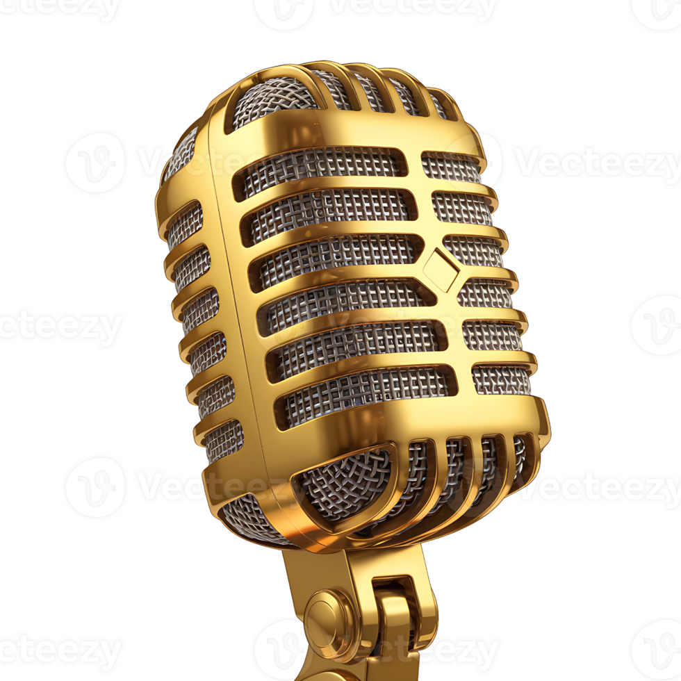 vintage gold microphone stands on transparent background png