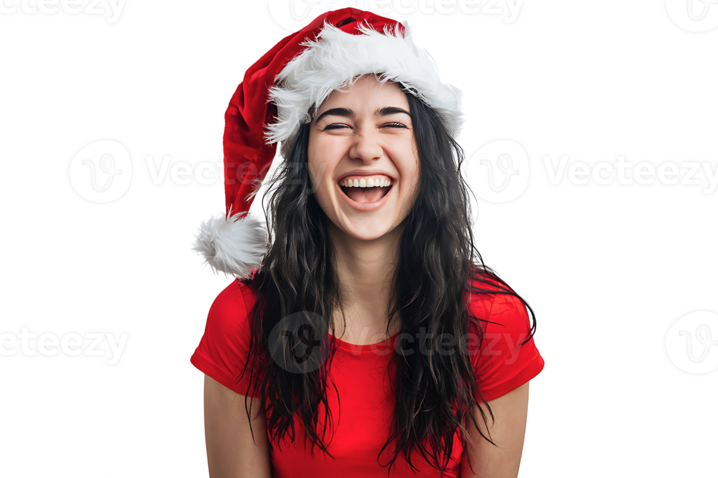 jung Frau tragen ein Santa Hut lacht freudig auf transparent Hintergrund png