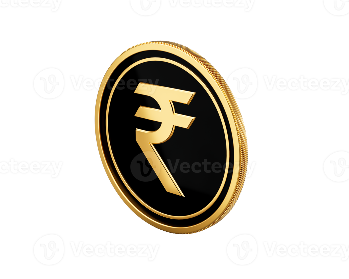 Shiny Golden And Black Rounded Indian Rupees INR Coin 3d Illustration png