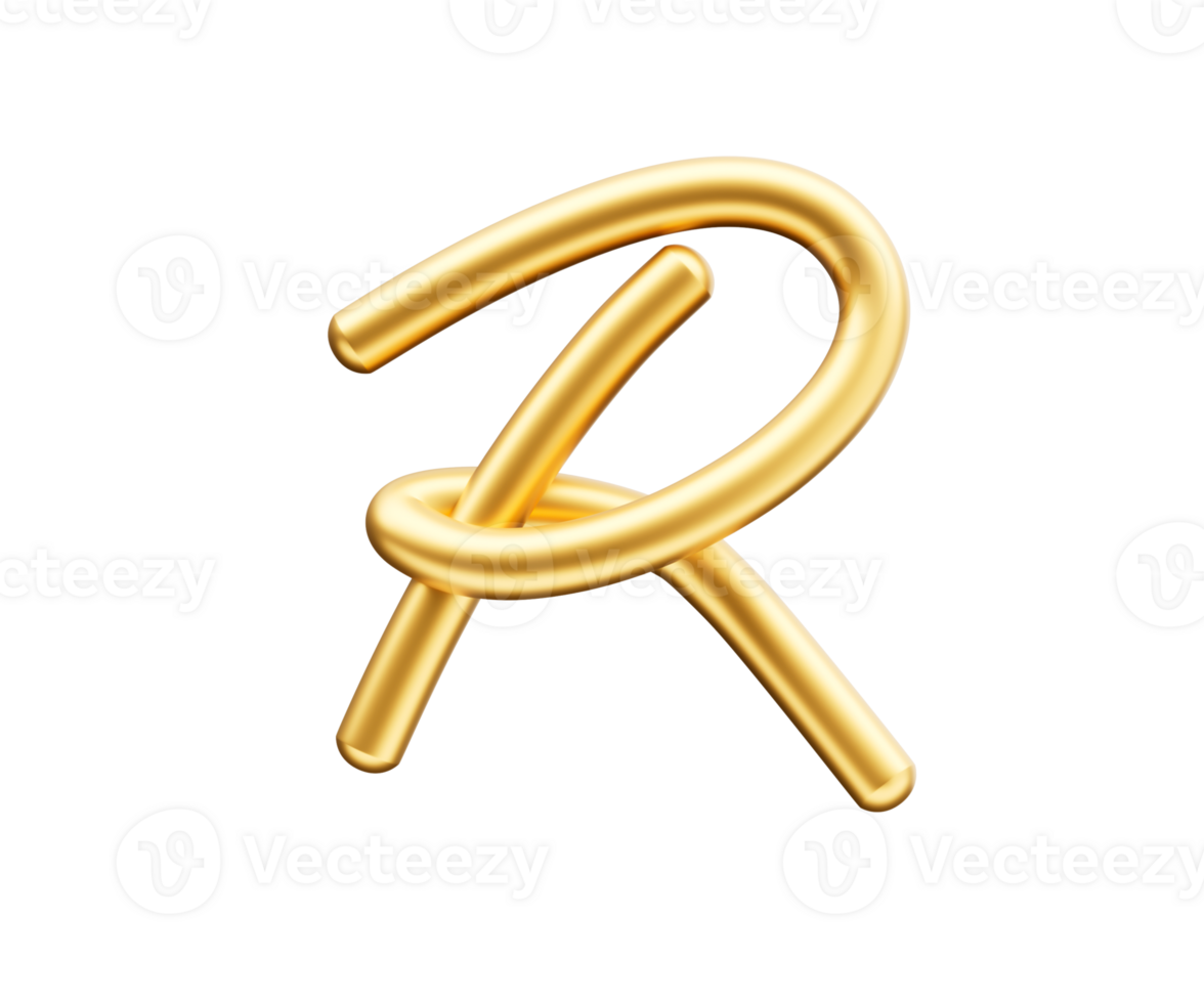 3d Golden Shiny Capital Letter R Alphabet R Rounded Inflatable Font 3d Illustration png