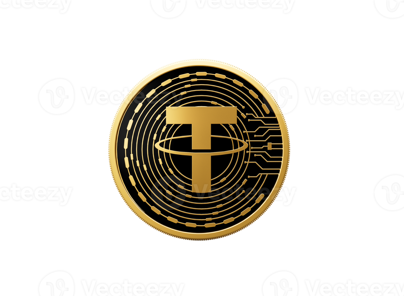 3d Golden And Black Rounded Cryptocurrency Tether USDT Coin 3d Illustration png