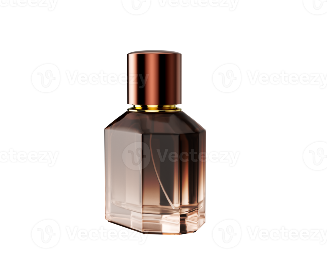 Elegant Amber Toned Crystal Glass Perfume Bottle With A Gleaming Polished Copper Cap 3D Illustration png