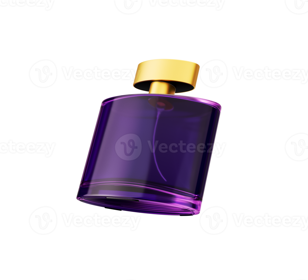 A Purple Crystal Clear Glass Perfume Bottle Crowned By A Shimmering Golden Lid 3D Illustration png