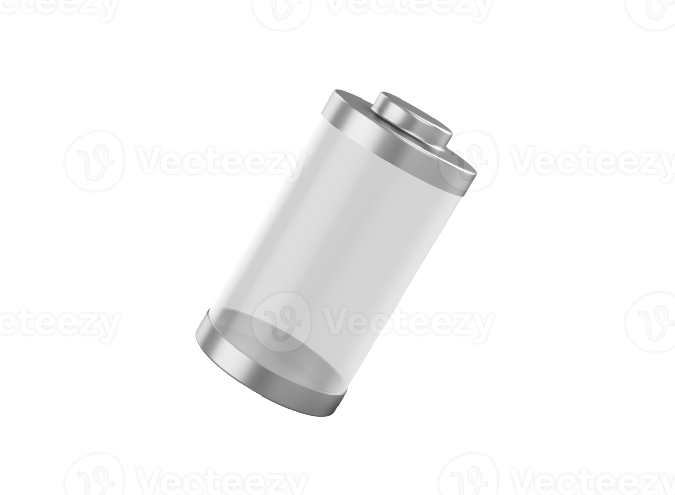 Glossy transparent battery charging glass empty battery with metal caps 3d illustration png