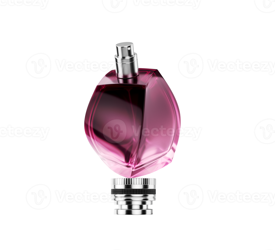 Translucent Pink Glass Perfume Bottle Resting On A Silver Cap With Luminous Light 3D Illustration png