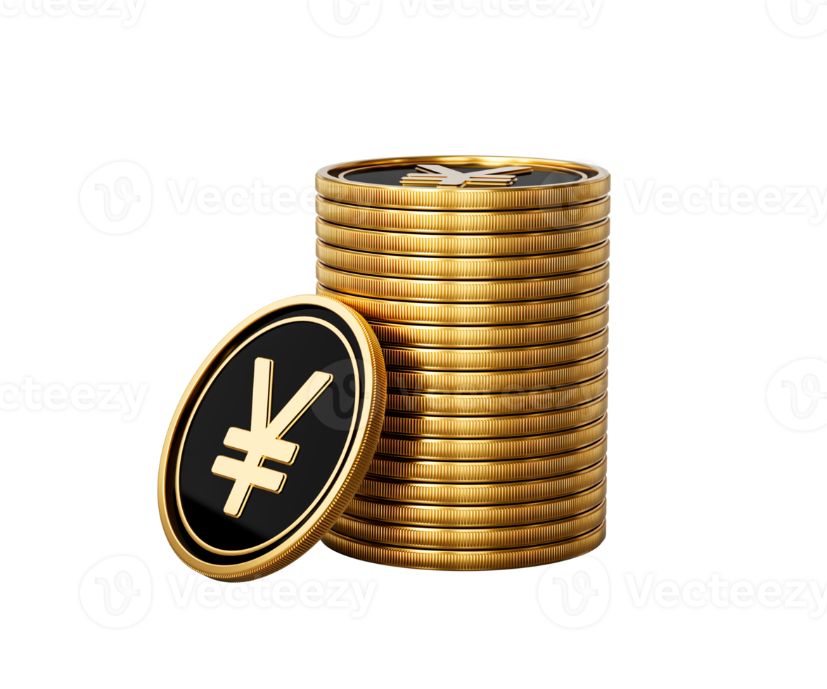 Sleek Golden And Black Japanese Yen Coins Rounded Coins Stack 3d Illustration png