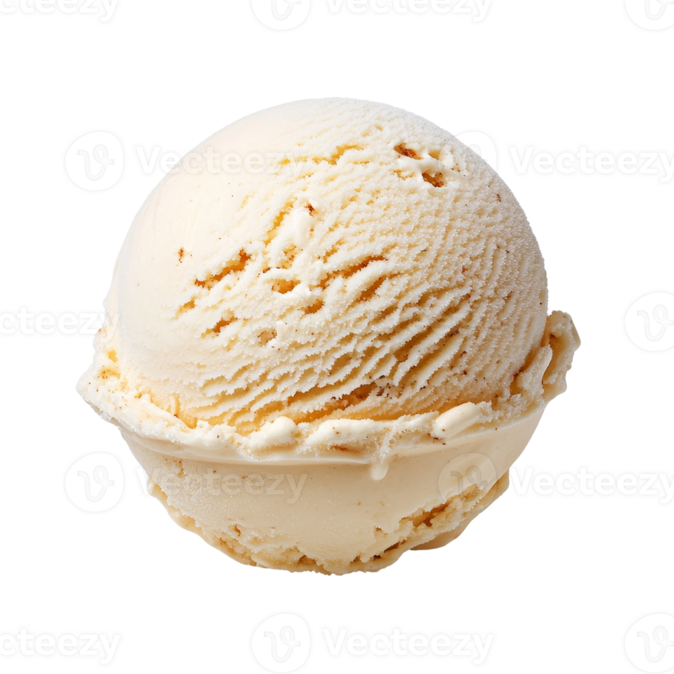 Ice-cream, Creamy vanilla ice cream scoop with smooth texture, perfect for refreshing treat on warm day. Indulge in its delightful flavor and enjoy. png