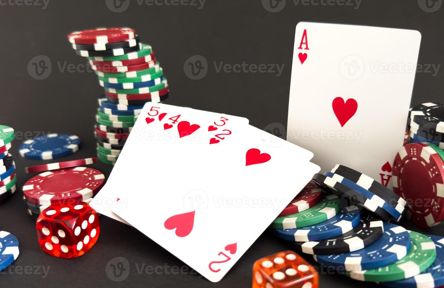 playing chips and playing cards close-up. the view from the top photo