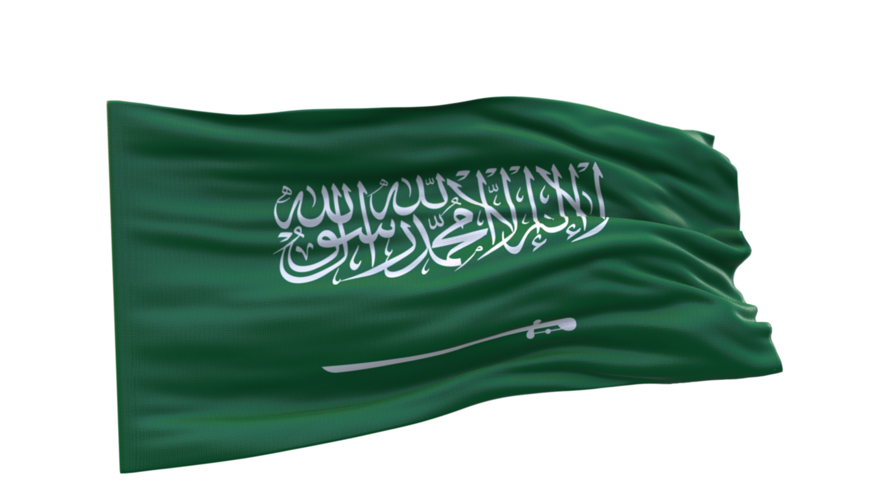 Saudi Arabia Flag 3d render waving fabric textured clipart transparent background image png