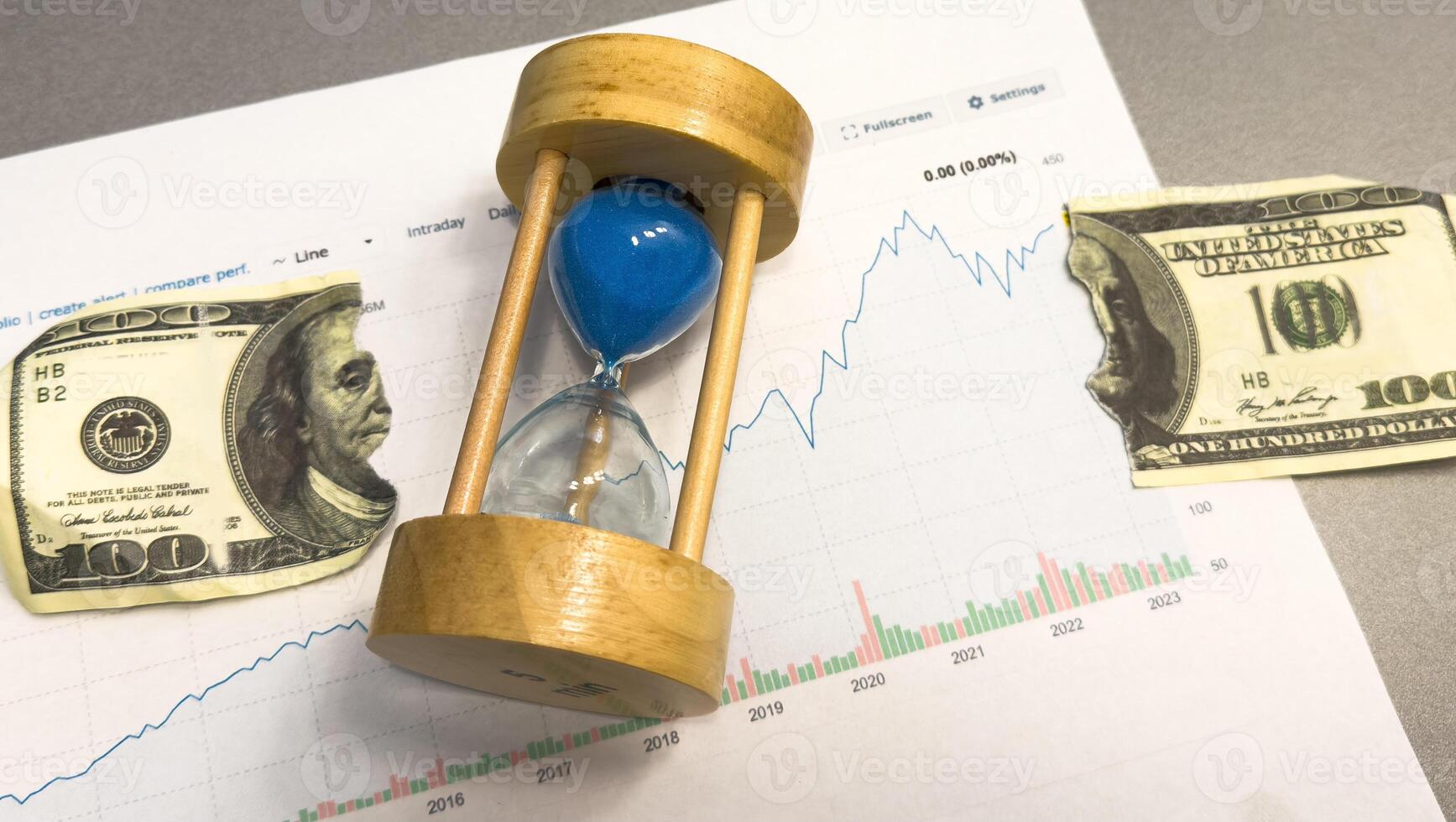 Financial planning objects - piggy bank, graph a colour background. photo