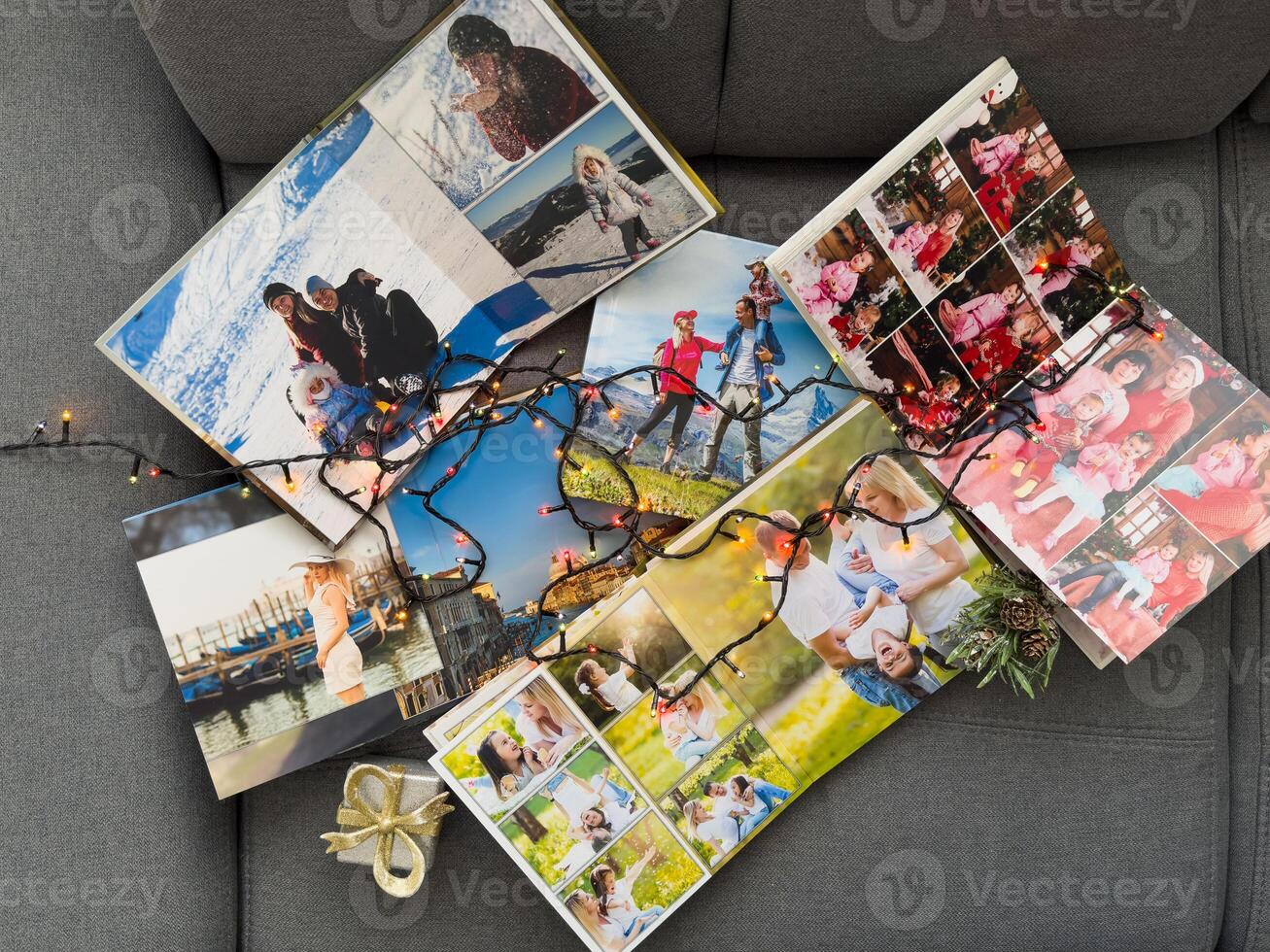 Close-up of craft paper photo album pages in lighting, highlighting the texture and depth of the paper. Perfect for showcasing handmade, artisanal designs with moody, elegant contrast.