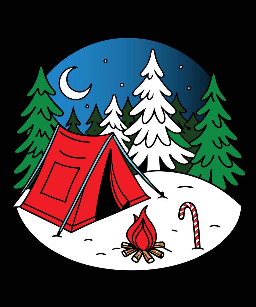 A red tent and candy cane in the snow vector