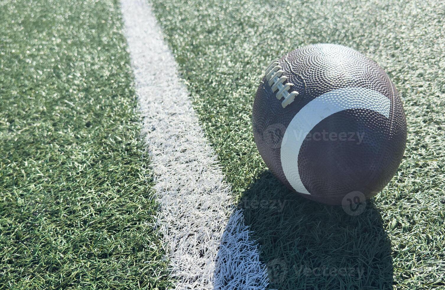 Rugby ball on green field photo