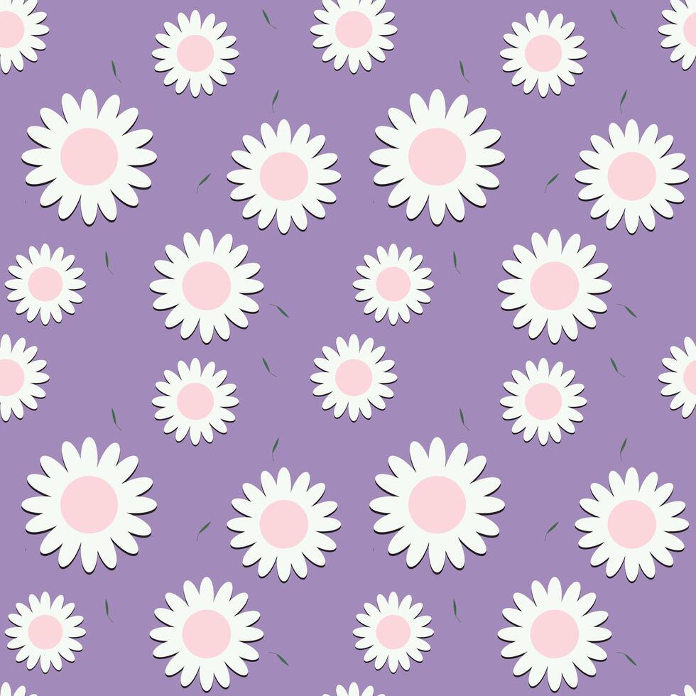 chamomile flowers seamless pattern with purple background vector