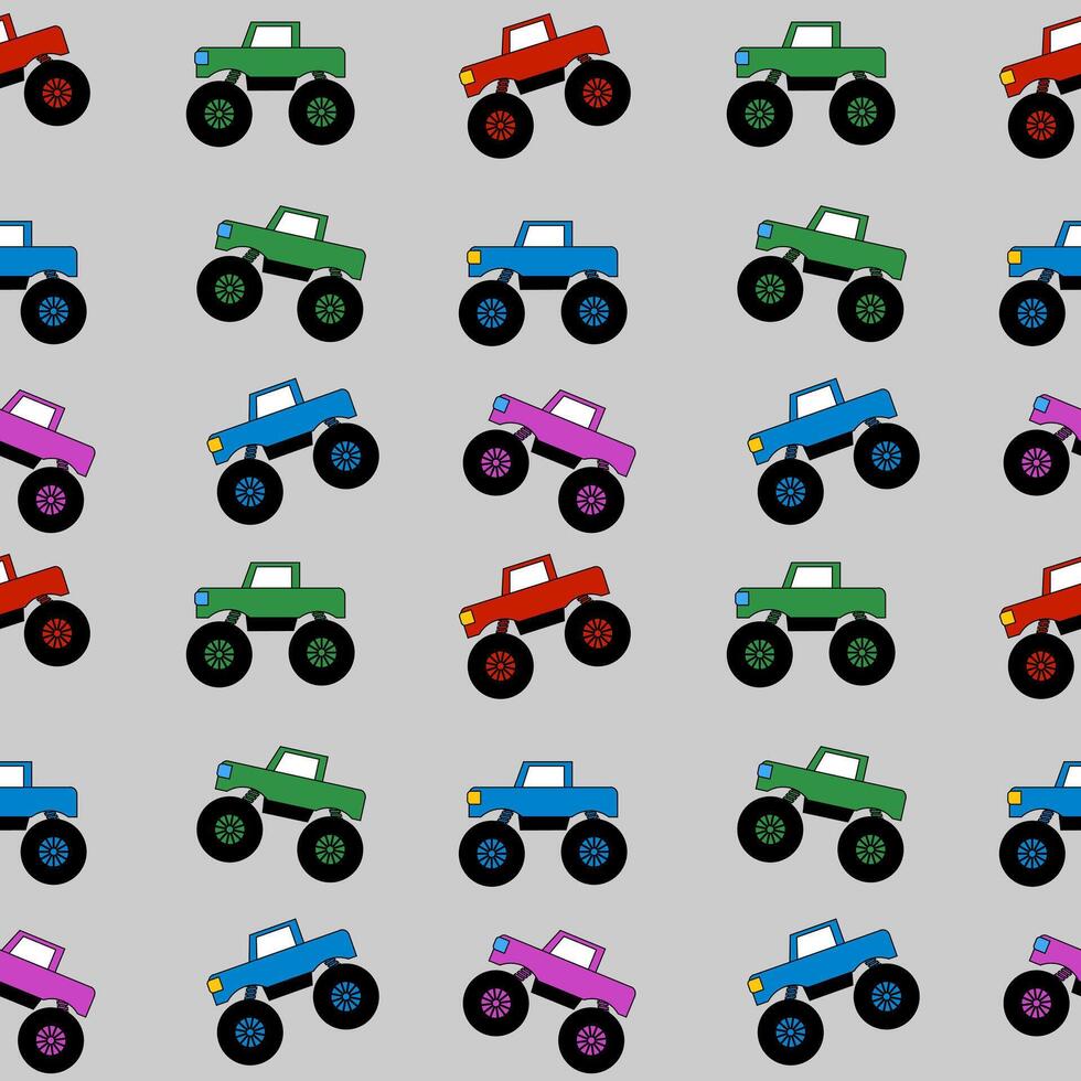 colorful monster trucks seamless pattern vector