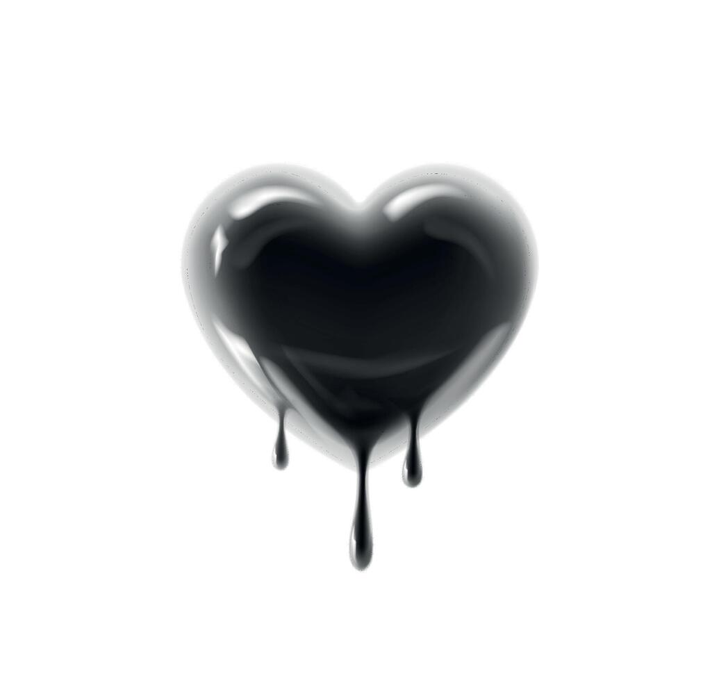 Black Bleeding glossy heart shape with blood drops. Valentine's heart. Dripping love vector