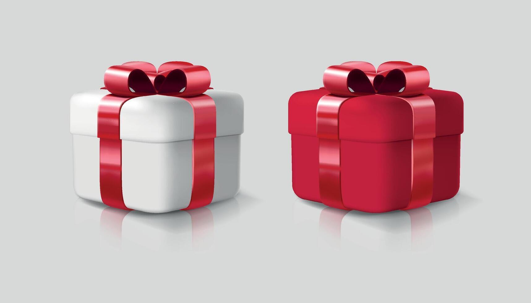 Red Gift box, present with wrapping paper and red ribbon bow. vector