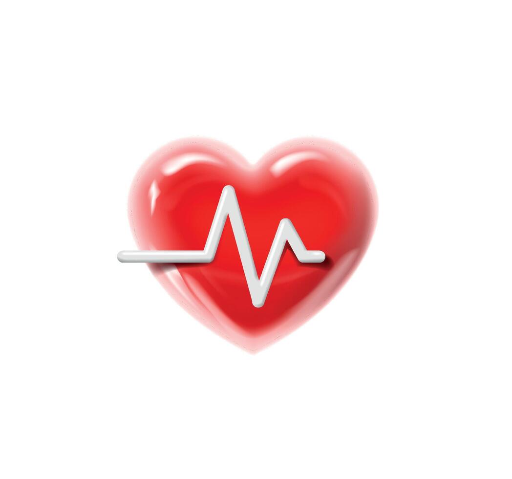 Red heart with white pulse line. Heart pulse, heartbeat, cardiogram. Healthy lifestyle. Beat measurement vector