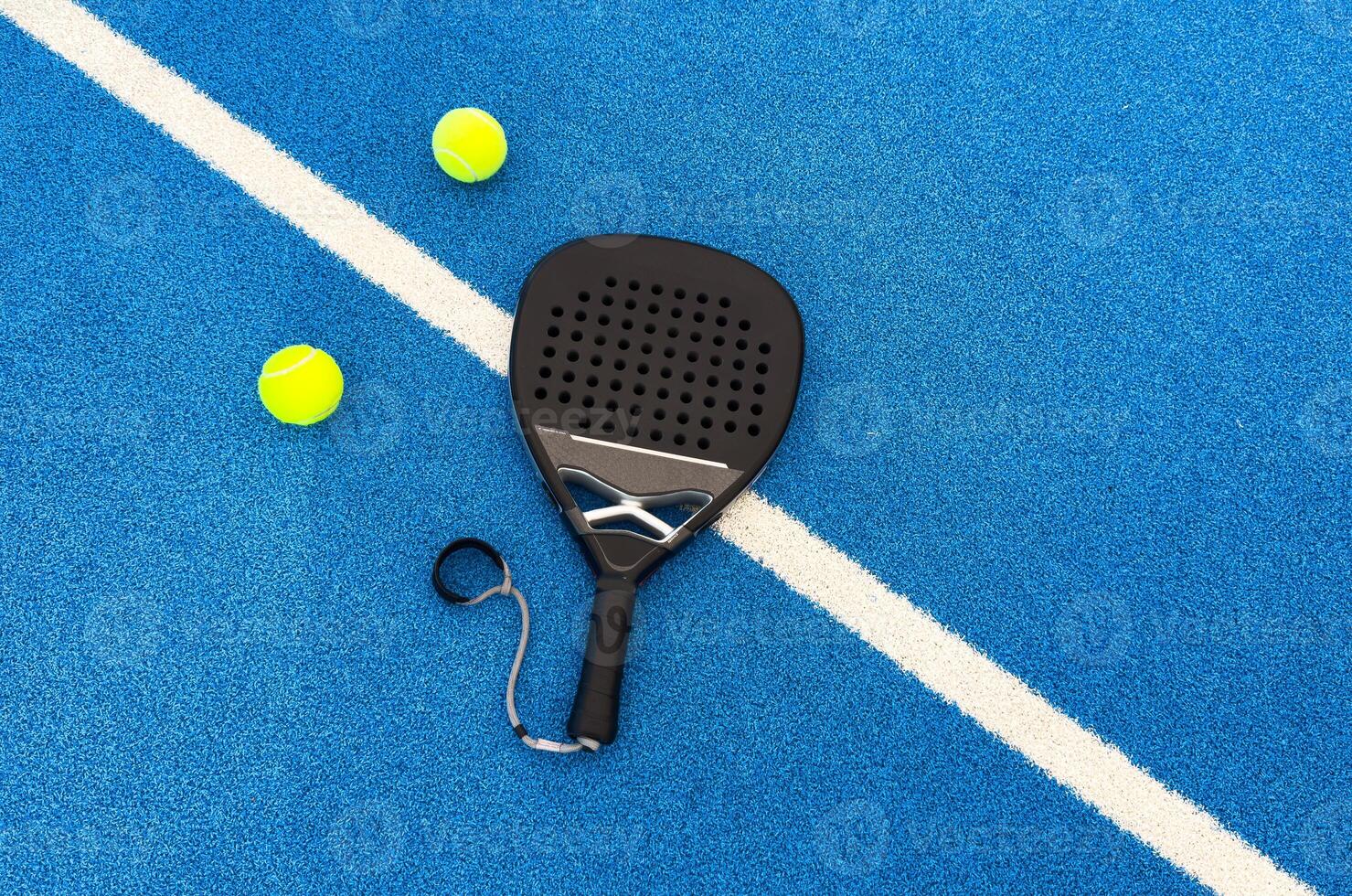 Blue padel tennis court, image with drone. Top view photo