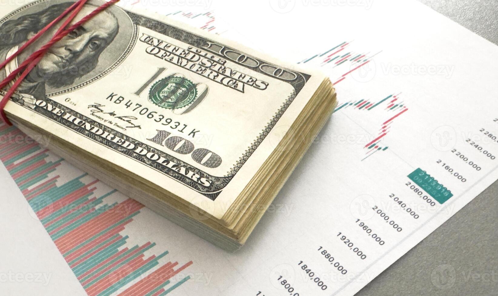dollars on business graph with calculator. photo