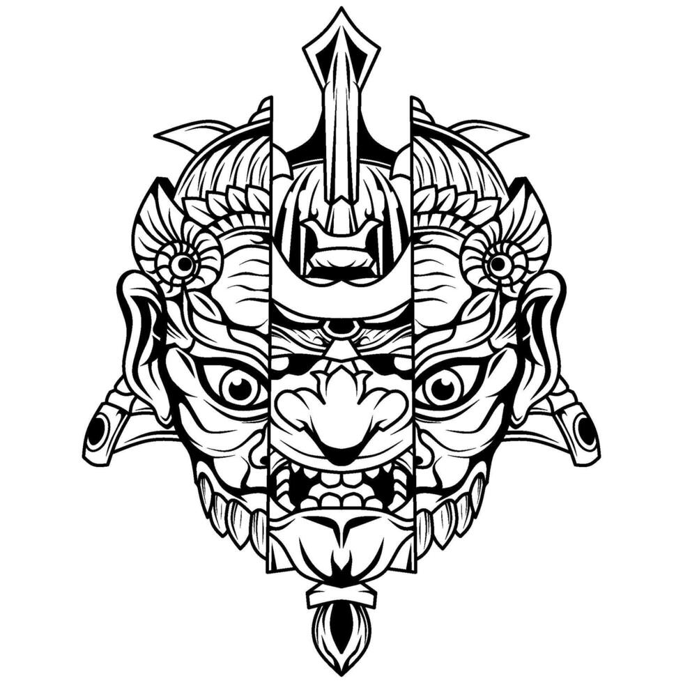 Hand drawn of warrior mask vector