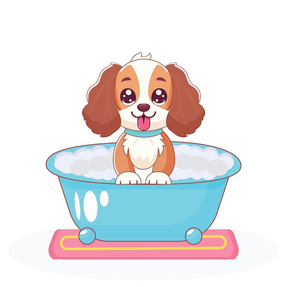 cute puppy in bath isolated on white background vector