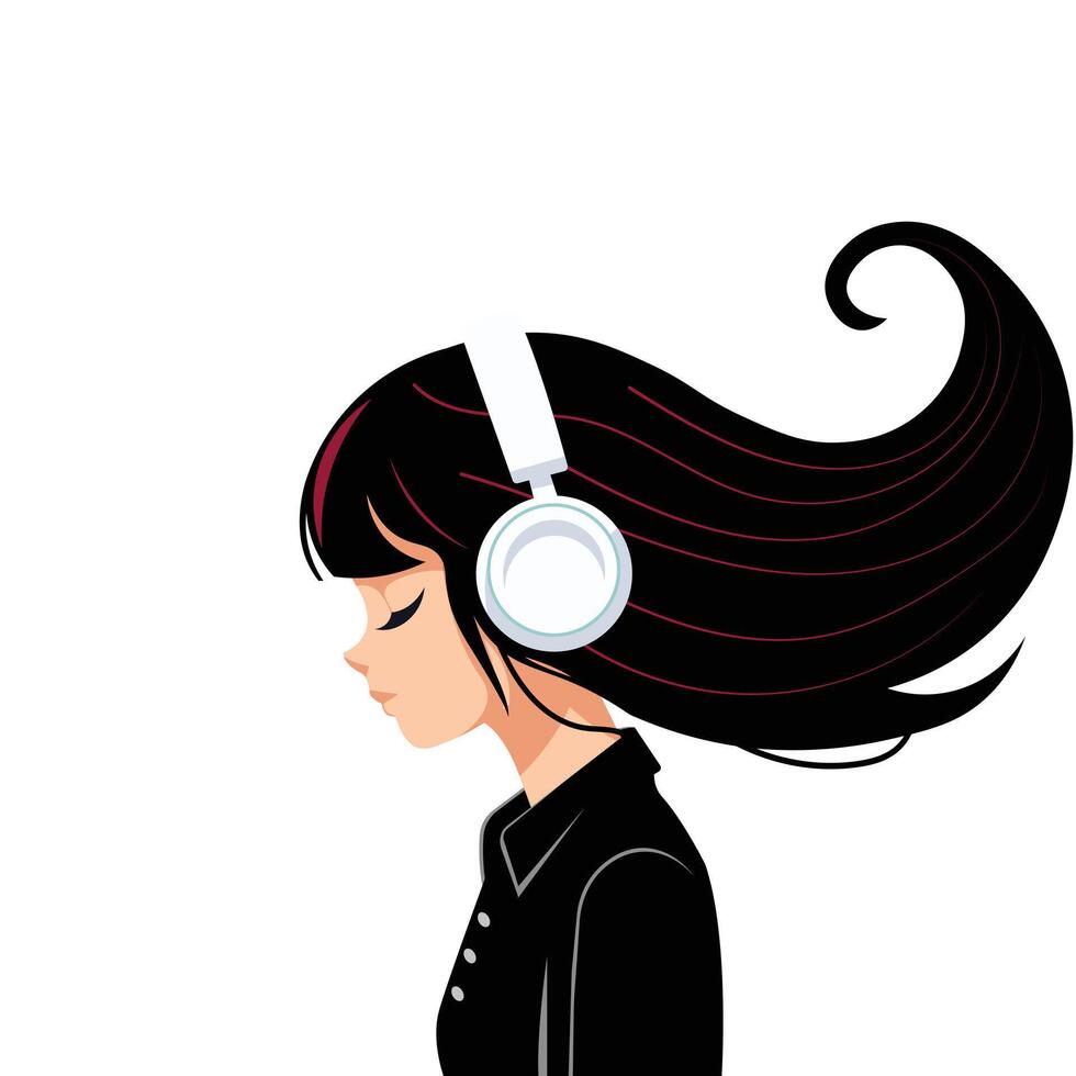girl in headphones isolated on white background flat illustration vector