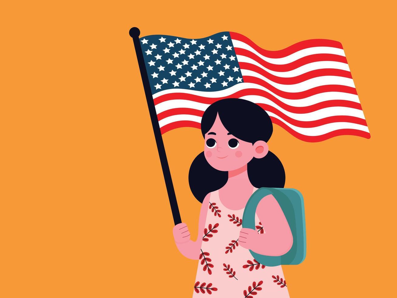 A cute girl holding the flag of United States of America vector