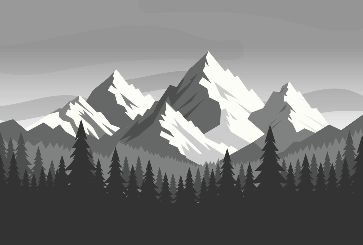nature landscape with mountain and forest view in grey colors vector