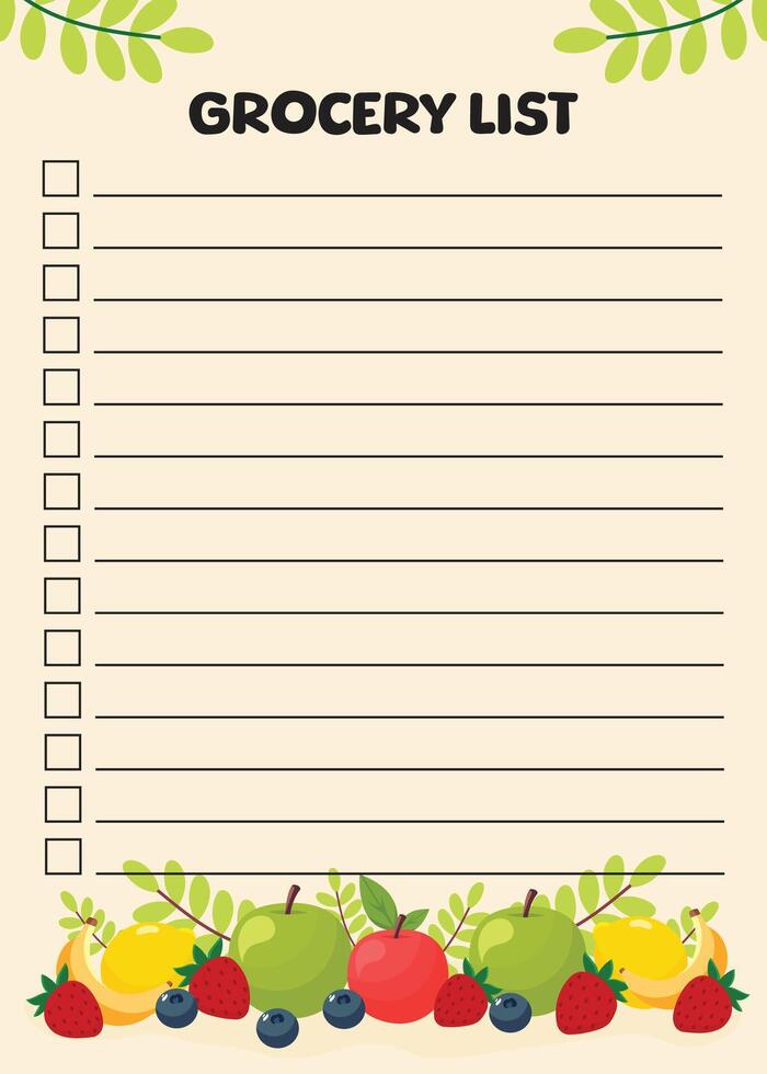 grocery list template with fruits flat illustration vector
