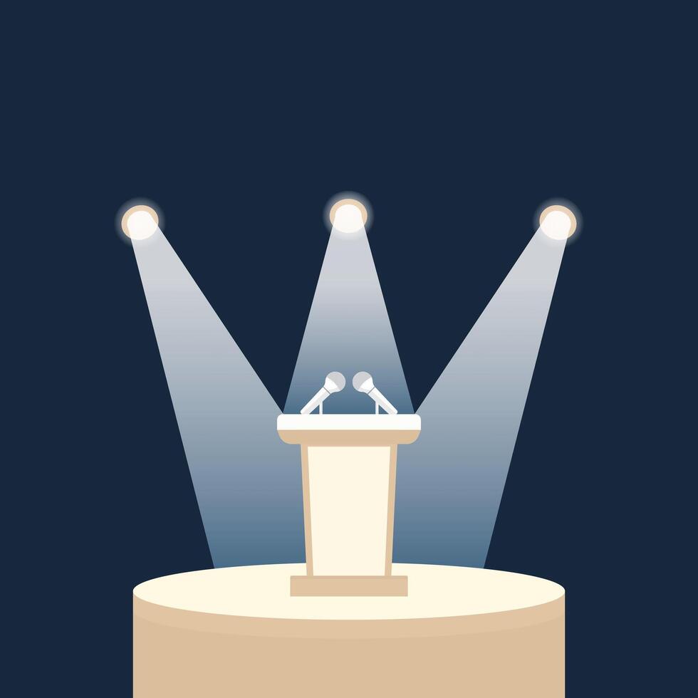 Speech podium with microphone and lighting vector