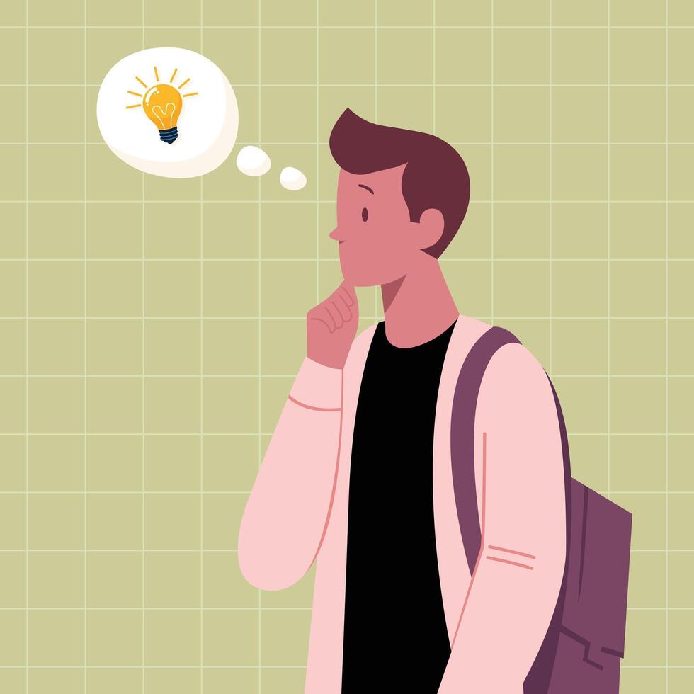 a young man with idea flat illustration vector
