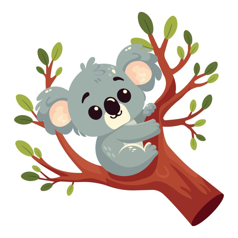 Koala on tree brunch flat illustration isolated on white background vector