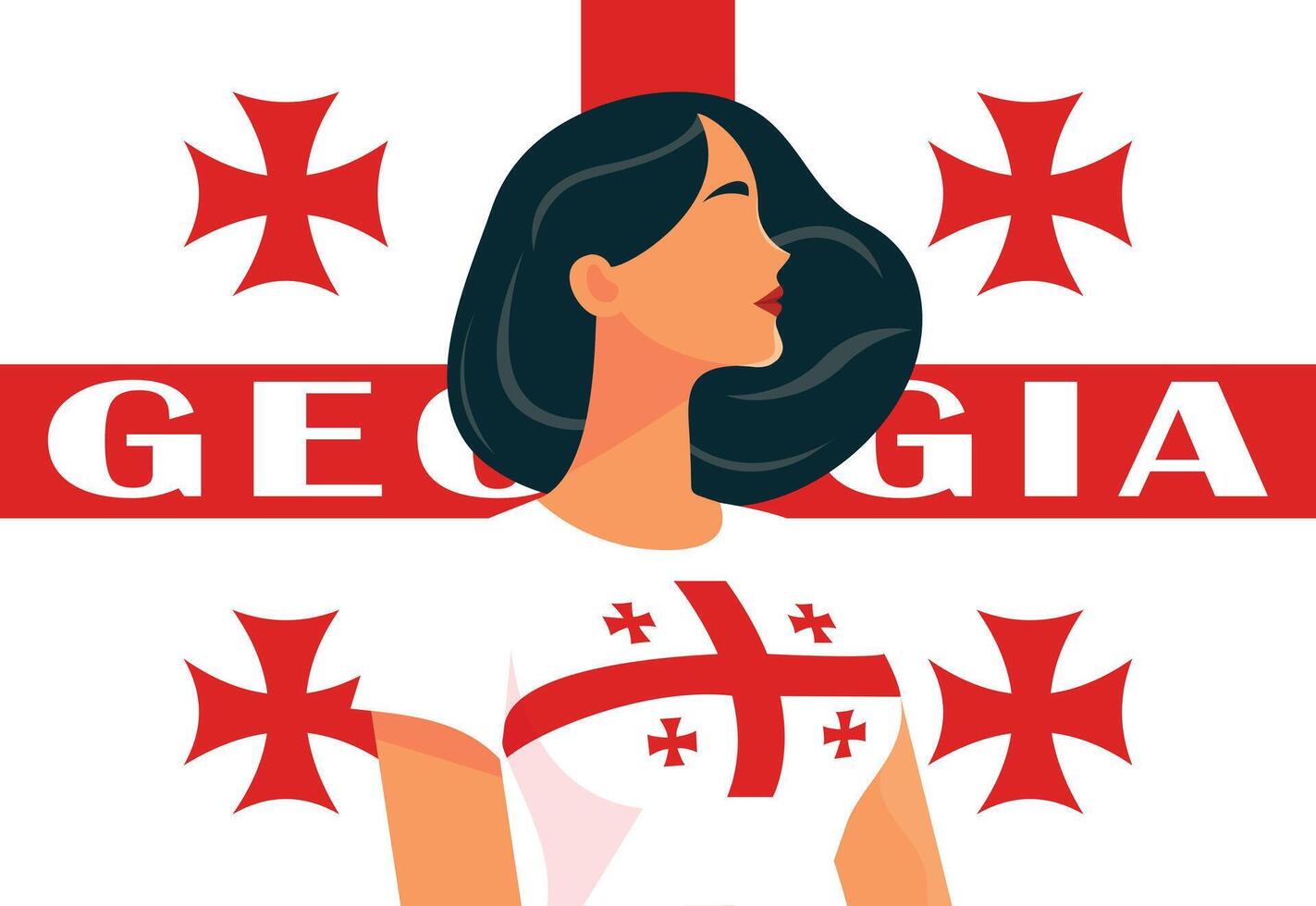 Georgian girl in white t shirt on background with georgian flag vector