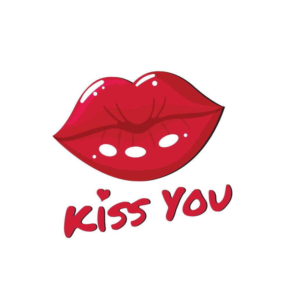red lips sticker with kiss you text isolated on white background vector