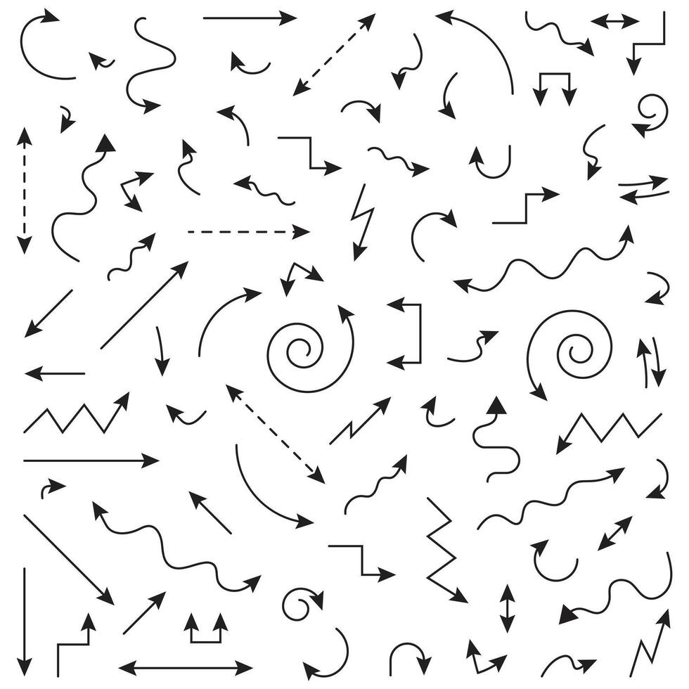 set of arrows of different shapes isolated on white background vector