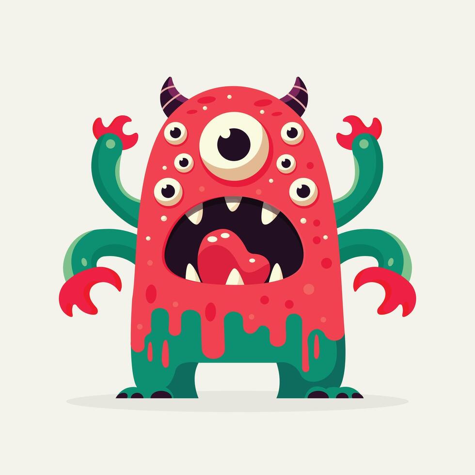 pink cartoon monster with many eyes isolated on white background flat design vector