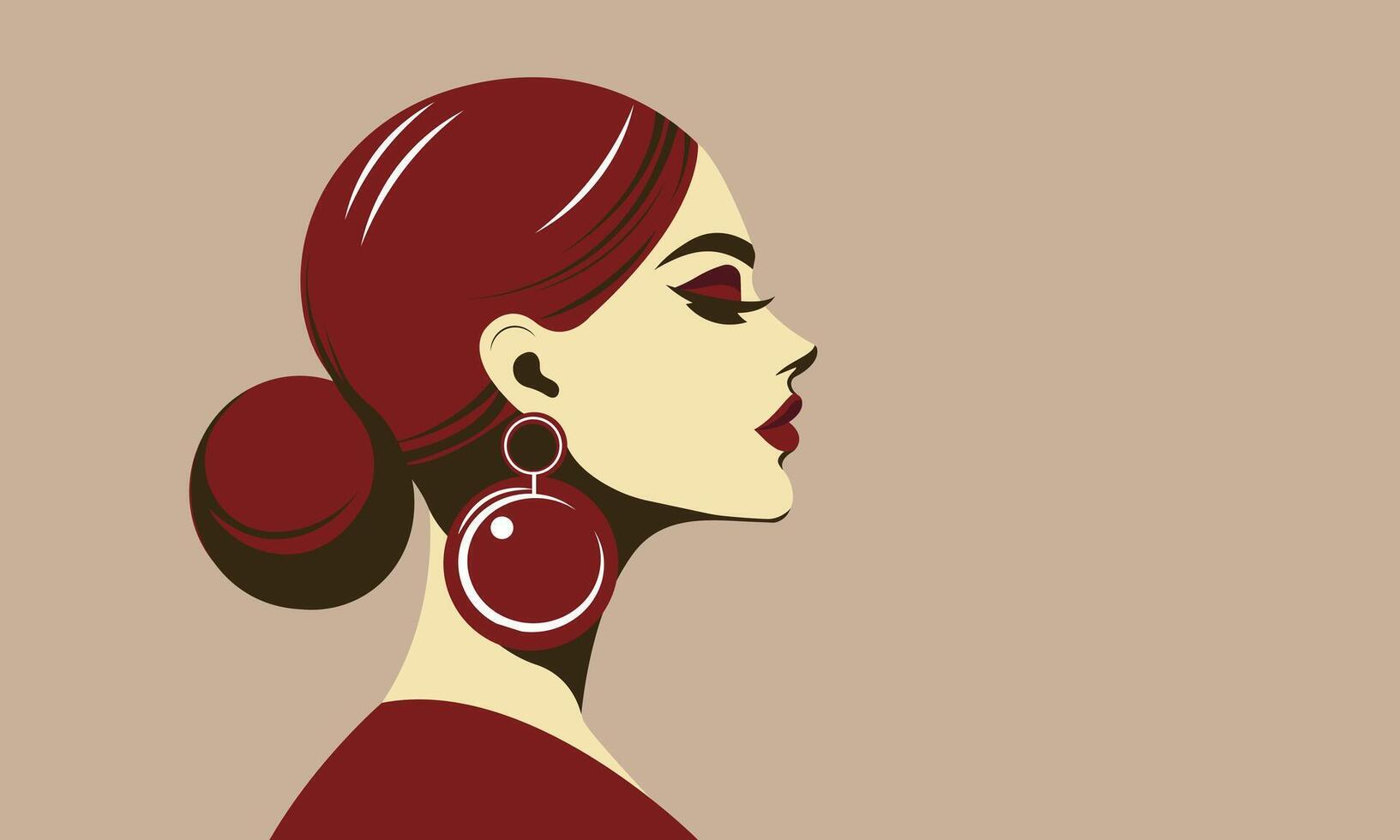 profile of an elegant girl with collected hair with red lipstick and hair vector