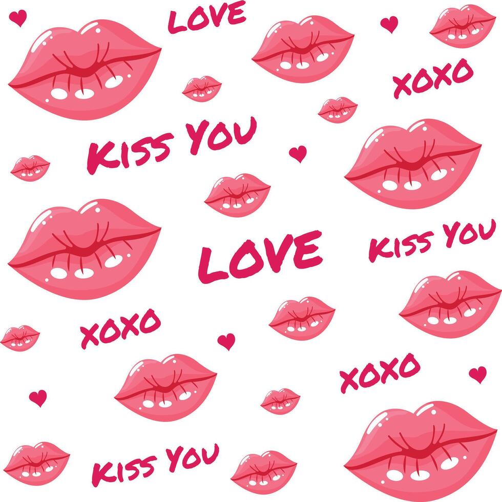 Xoxo lips seamless pattern design vector